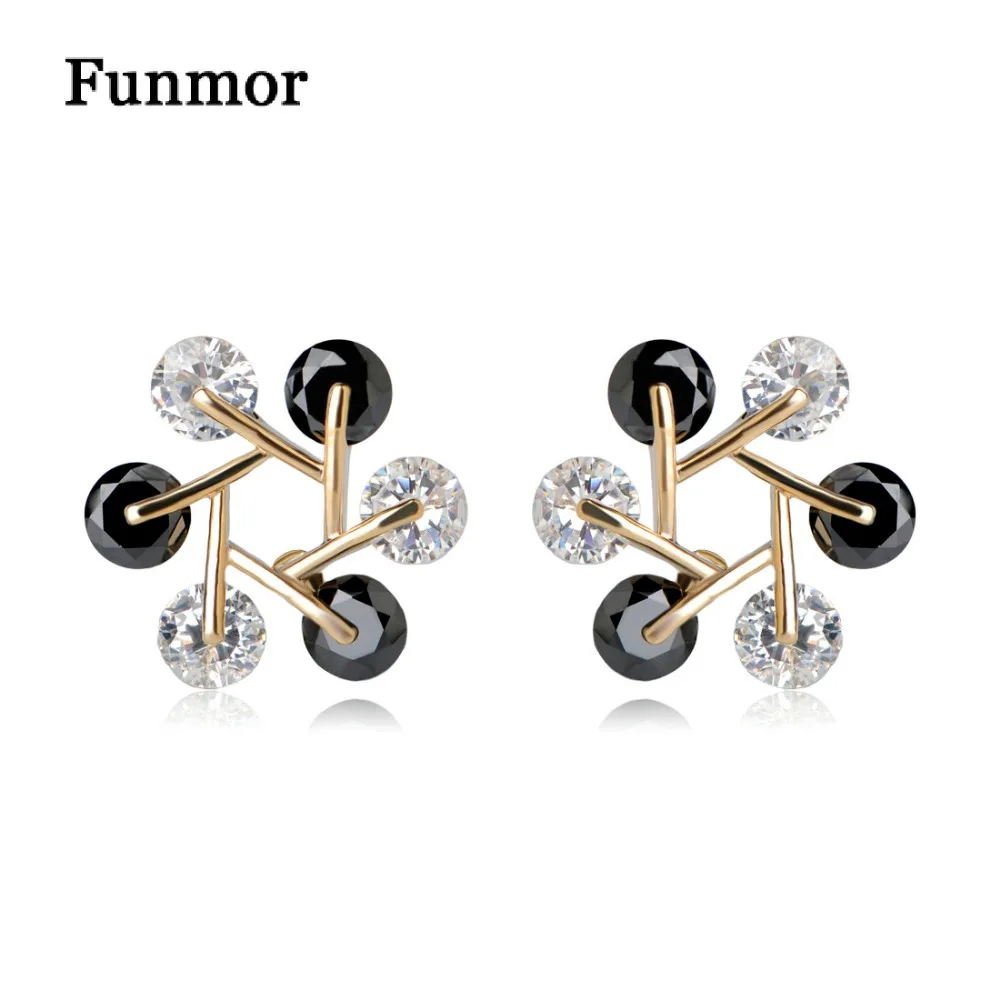 

Simple Style Flower Shape Stud Earrings Gold Color Cubic Zirconia Ear Piercing Women Girls Copper Engagement Jewelry orecchini