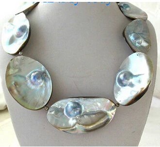 

LL<<< 1648 Large Gray Blue Brown Rainbow Mabe Blister Pearl Necklace 21"