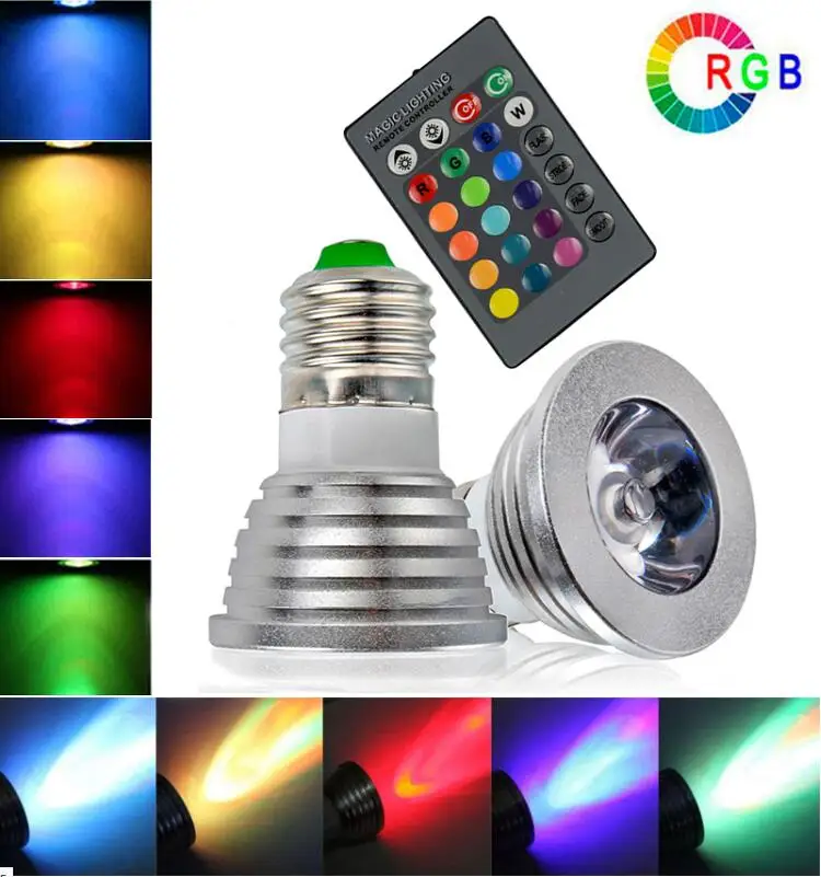 Светодиодные лампы rgb 16 Цвет менять лампы E14 E27 GU10 MR16 3 W Spotlight AC110V 220 V для дома вечерние украшения света с ИК-пульт