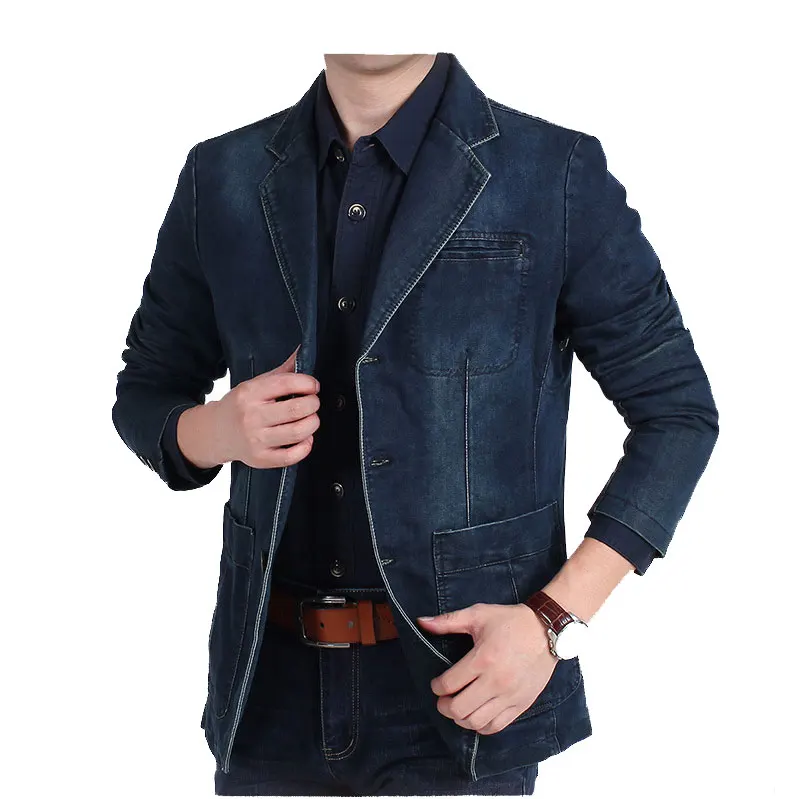 Novos homens denim blazer moda algodão do