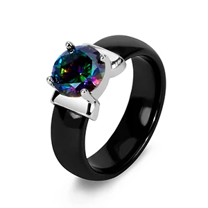 TUHE, новинка, 6 мм, светильник, розовое керамическое кольцо для женщин с большим сияющим кристаллом, здоровое, без царапин, Женское Обручальное Кольцо - Цвет основного камня: Black Colorful