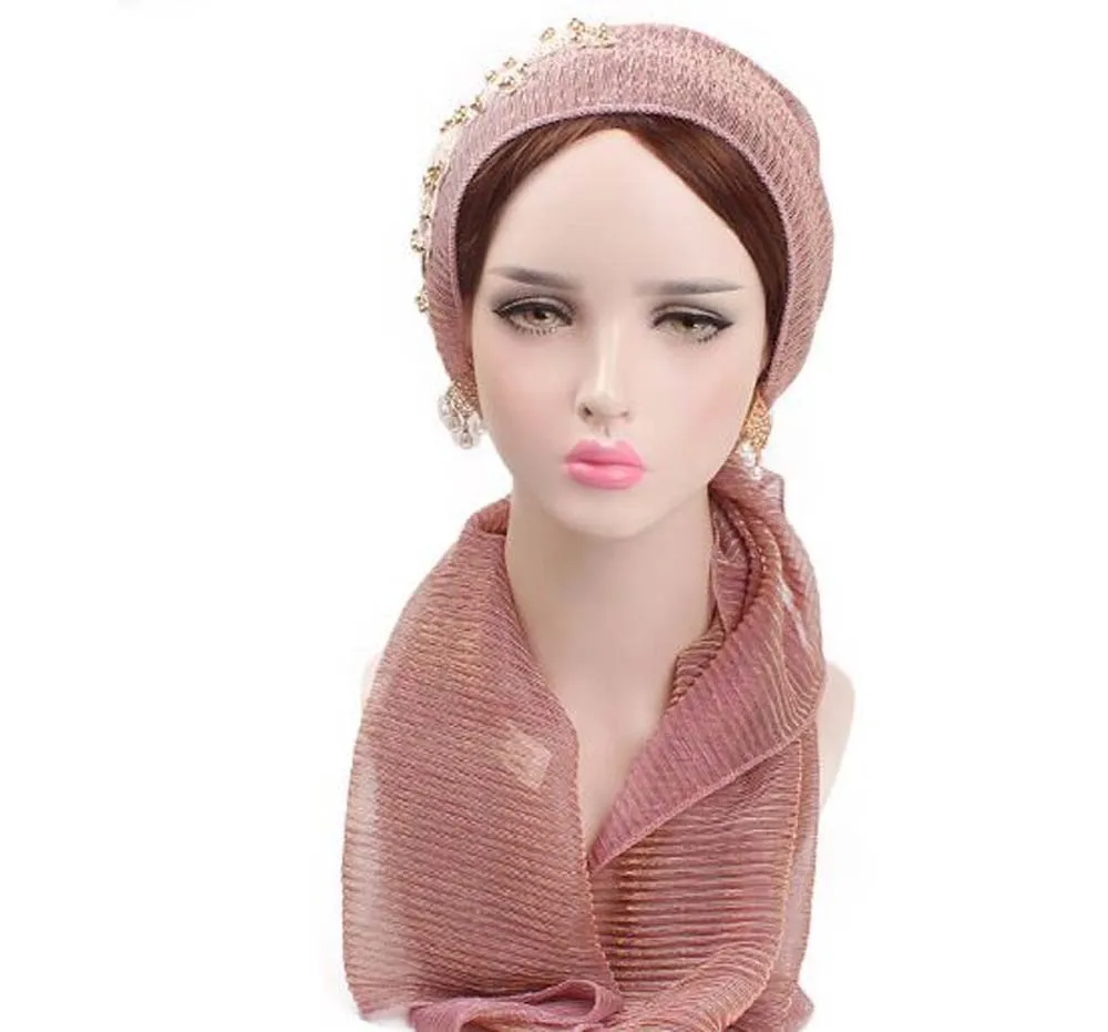 Мусульманские яркие шелковые шапки Skullies Beanies с золотыми бусинами на весну и осень, Брендовые женские шапки-тюрбан из полиэстера, Модная вязаная шапка