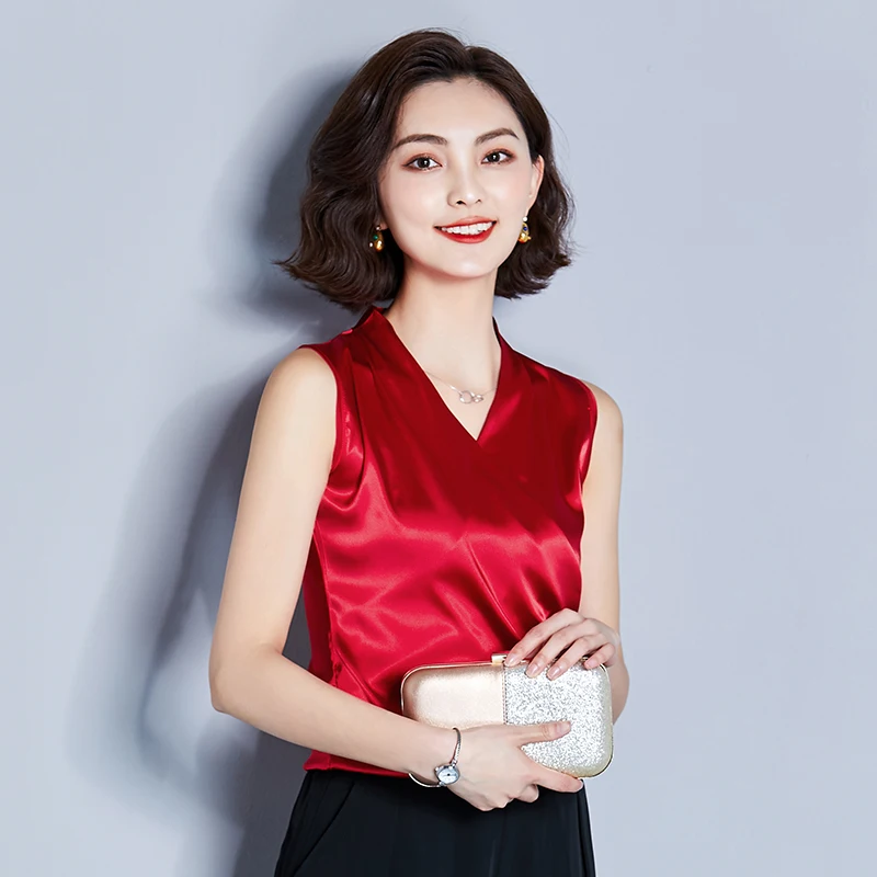 Summer Womens Tops and Blouses Silk Women Blouses Sleeveless Women Shirts Pink Satin Blusas Femininas Elegante Plus Size XXL - 33004995725