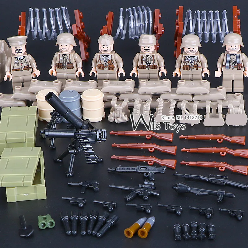 6pcs German Army World War Military Gun Weapon SWAT Soldiers Navy Seals Team Building Blocks Brick