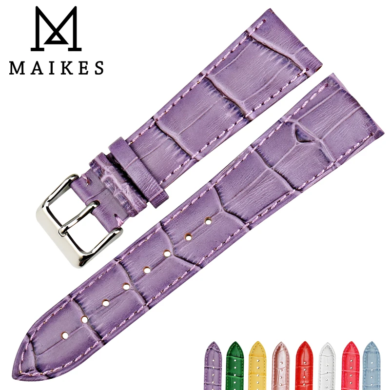 Ремешок для часов MAIKES из натуральной кожи цветной браслет с пряжкой язычком