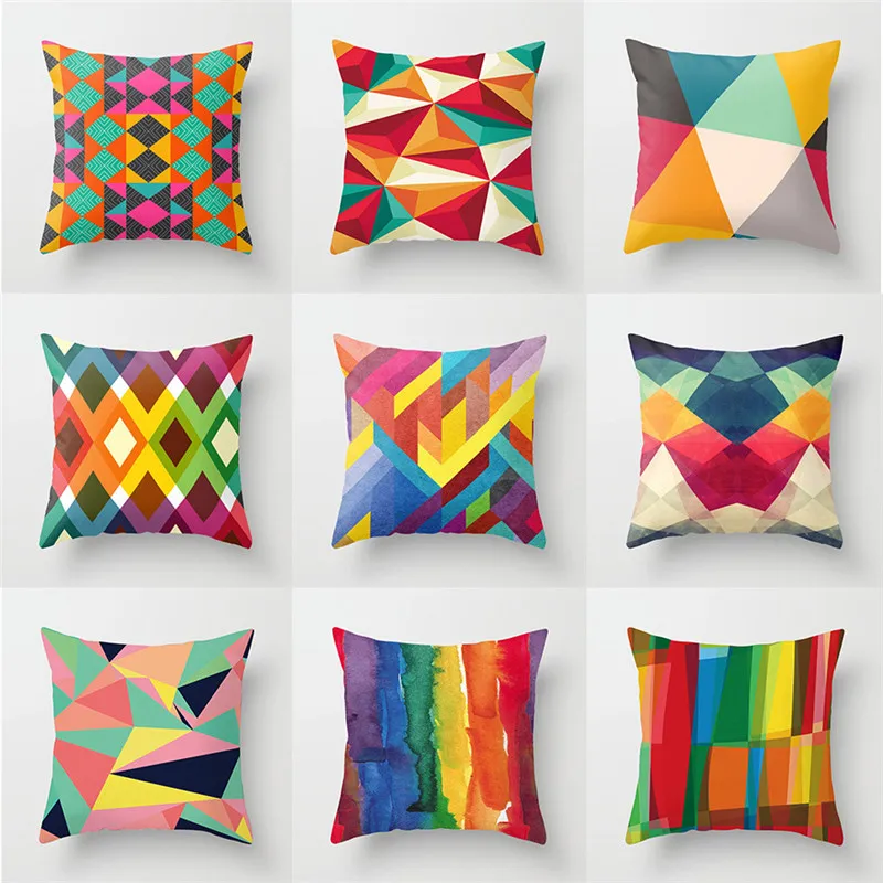 

Square Nordic Decor Printed Colorful Geometric Diamond Cushion Cover 45x45cm Polyester Painting Throw Pillow Covers Decoration