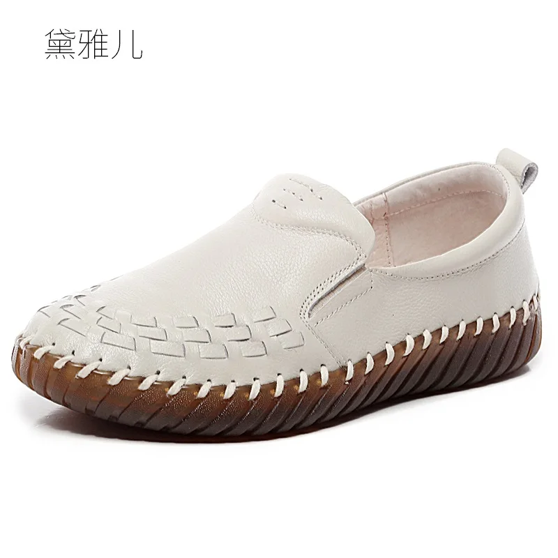 

Fashion Woven Genuine Leather Flat White Shoes for Women Comfortable for Work 2018 Summer Ladies Autumn Woman Flats Girl Black