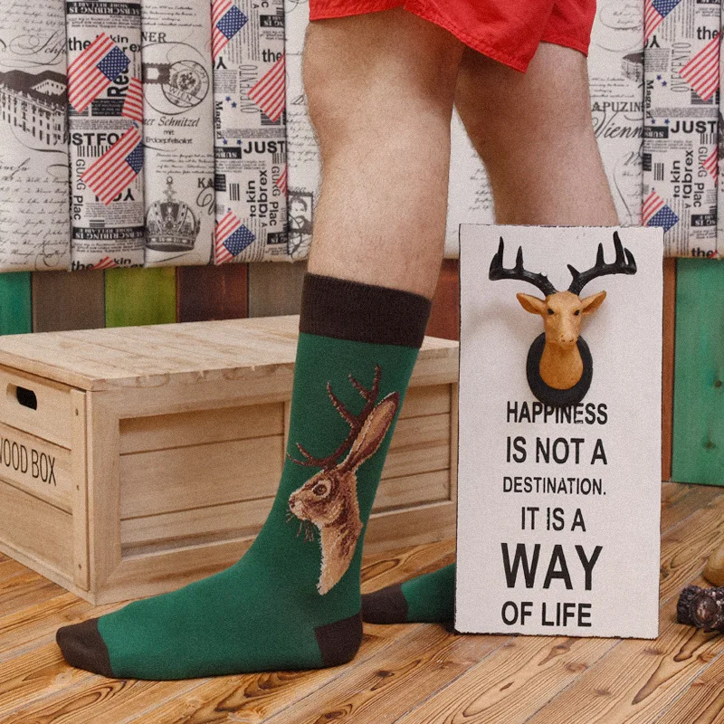 Moda Mulaya New Brand Quality Men's Happy Socks Men Animal Pattern Shark Cat Dog Cute Harajuku Male Novelty Funny Socks for Man