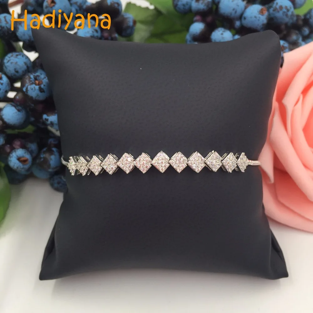 

Hadiyana New Adjustable AAA Cubic Zircon 3pcs Color Cute Square Bracelet sets Base Brass For Women Gift SL442