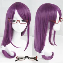 Tóquio ghoul guru rize kamishiro longo ondulado roxo resistente ao calor do cabelo sintético peruca cosplay + touca peruca óculos