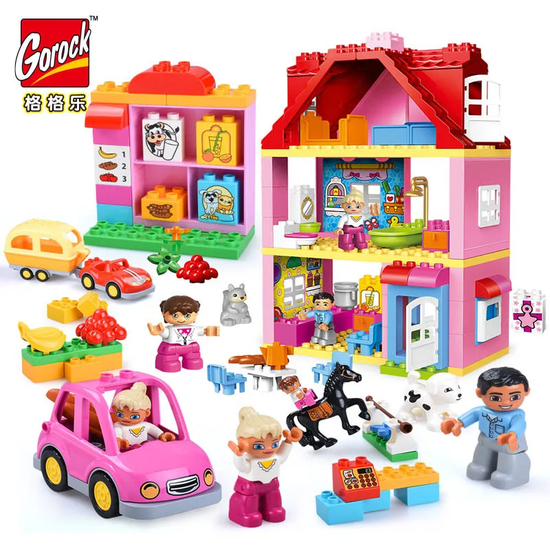 

Big Size Pink City Girl Princess Family House Colorful Building Block Compatible Legoing Duploe Bricks Educational Baby Kids Toy