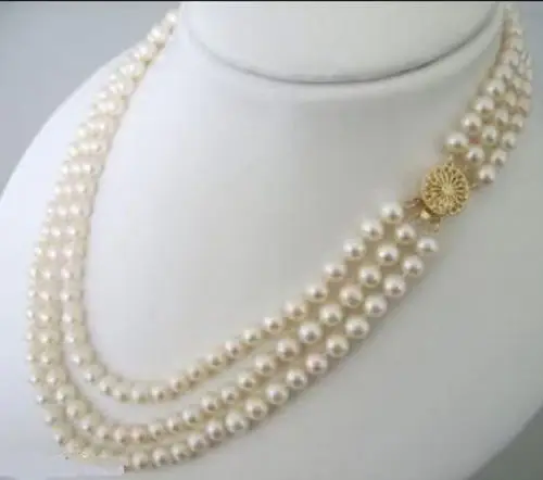 

FREE SHIPPING>>>@@ > Hot sale new Style >>>>>3 Rows 7-8mm White Akoya Cultured Pearls Necklace 17-21