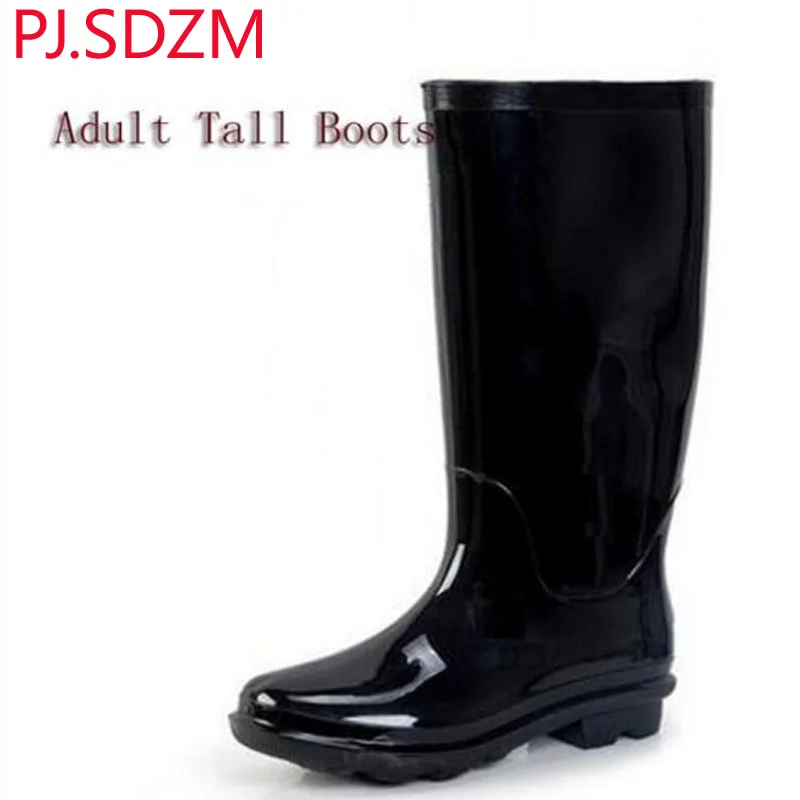 PJ SDZM Adult Women Solid Color Jelly Shoes Tall Water Shoes Quality Rubber RainBoots Many Colors