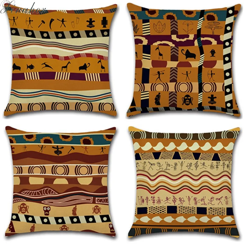 

African National Stripe Bohemian Style Geometric Home Decorative Throw Pillow Covers Linen Ethnic Cushion Cover Case 45cm*45cm