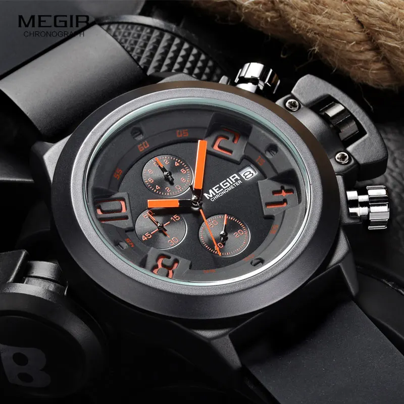 Оригинальные мужские спортивные кварцевые часы MEGIR, наручные часы с хронографом, часы для часов, мужские часы