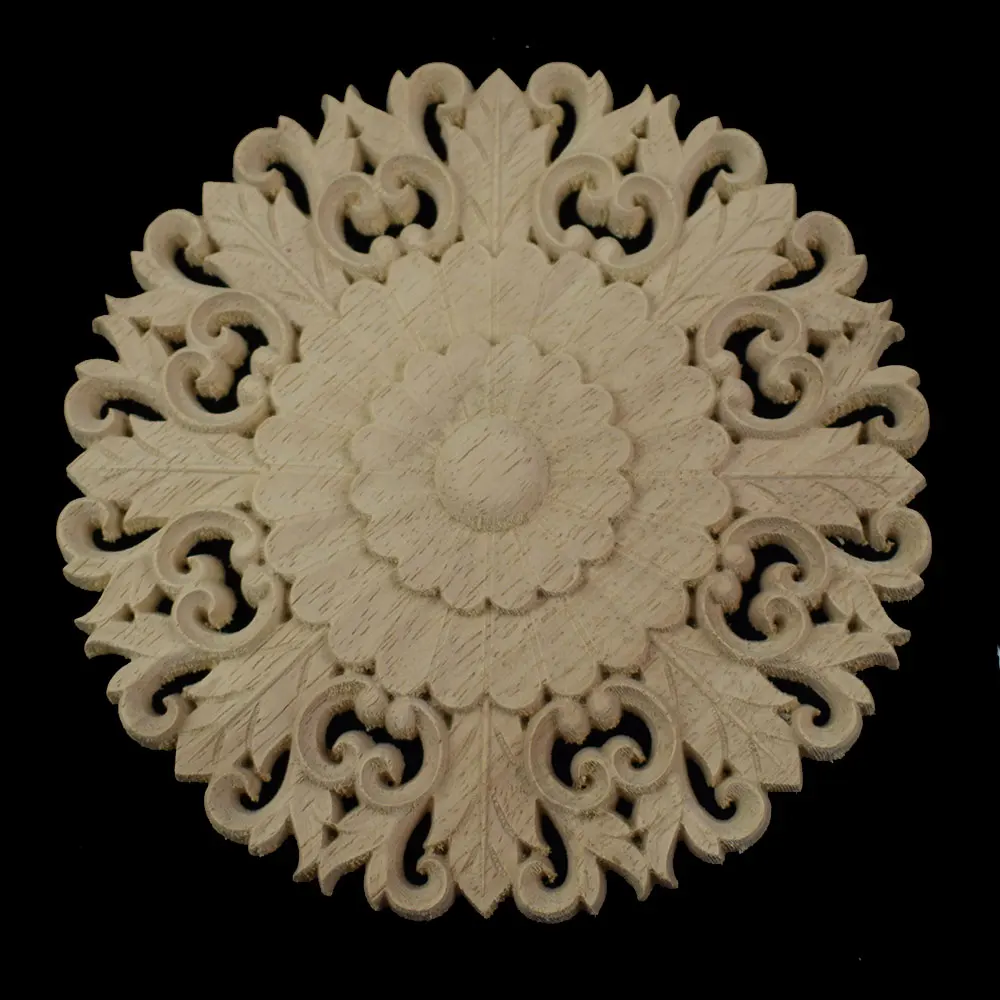 Vintage Flower Pattern Wood Carved Unpainted Oak Round Onlay Applique Plaques Furniture Home Decor | Дом и сад