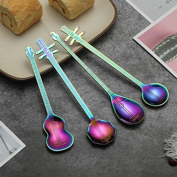 

Behogar 4PCS Stainless Steel Musical Instrument Tea Coffee Spoons for Home Restaurant Birthday Party Wedding Festival Multicolor