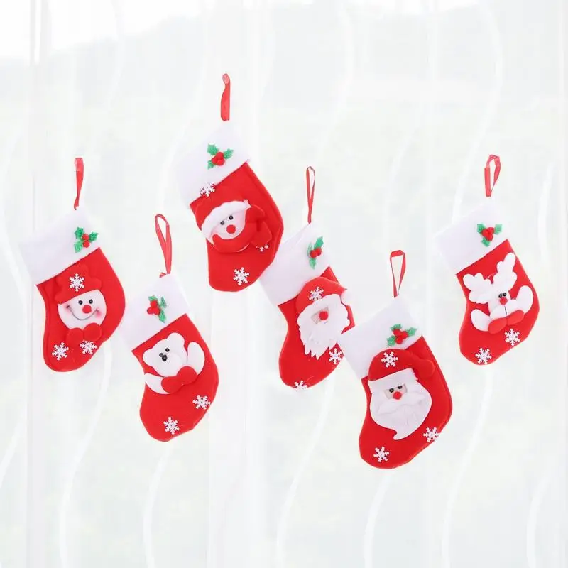 6 шт./лот 3D Рождество Home Hotel украшения Молл дерева кулон украшения Санта Клаус Нетканая Xmas мини носки подарок мешок