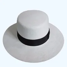 Белый Аутентичные шляпа с черной контрастные украшения группы, Элегантный шерсть Винтаж Мода Hat