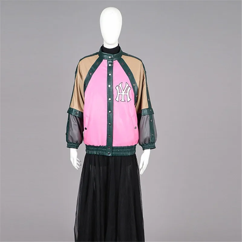 

2019 newest brand runway PU basic jacket women long sleeve patchwork designer BF suit female outwear high quality tops S148
