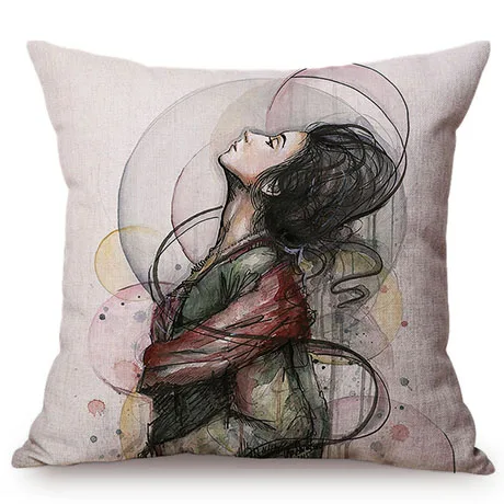Audrey Hepburn Fashion Watercolor Art Self Portrait Sofa Decoration Throw Pillows Cover Cotton Linen Nicolas Cage Cushion Cover M105-10