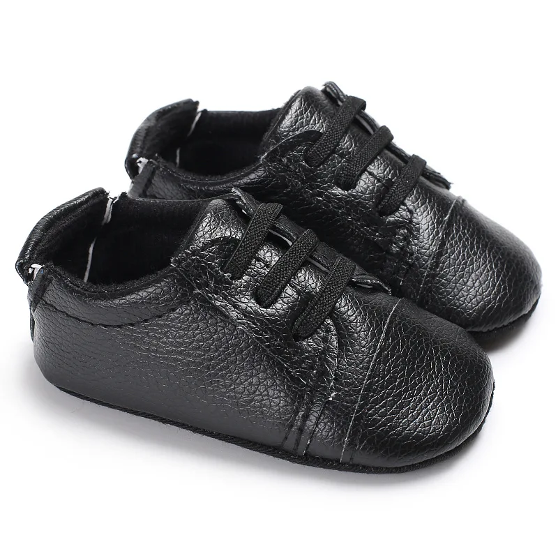 Весенне-Осенняя обувь для мальчика; мягкая Спортивная повседневная обувь из искусственной кожи для маленьких мальчиков; обувь для малышей - Цвет: Черный
