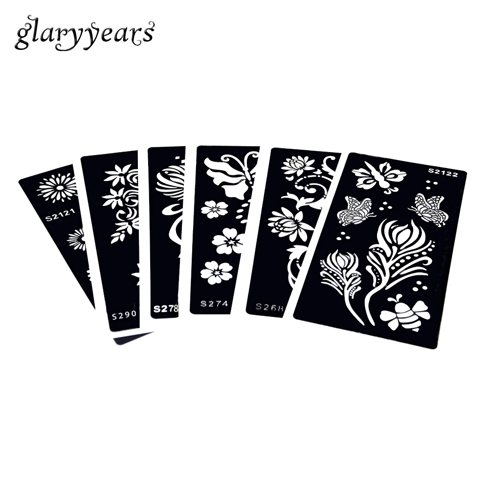 396 6 Feuilles Tatouage Henné Pochoir Pour Femmes Dos Corps Peinture Art Fleur Papillon Couleur Dessin Tatouage Modèle Accessoires S200 03 In