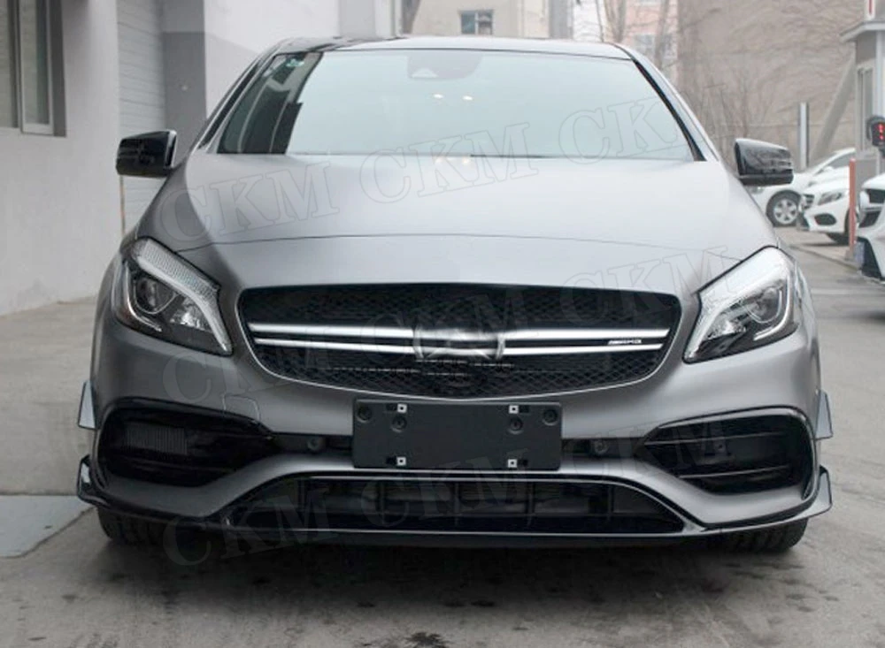 Класс передний спойлер для Benz W176 A200 A250 A45 AMG Facelift боковые разветвители Canards планки+ 8 шт. автомобиль передний бампер решетка украшение