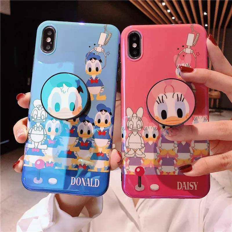 

JAMULAR Cartoon Daisy Donald Doll Machine Phone Case For iPhone XS MAX XR X 7 8 6 6s Plus Grip Holder Back Cover Soft Coque Capa