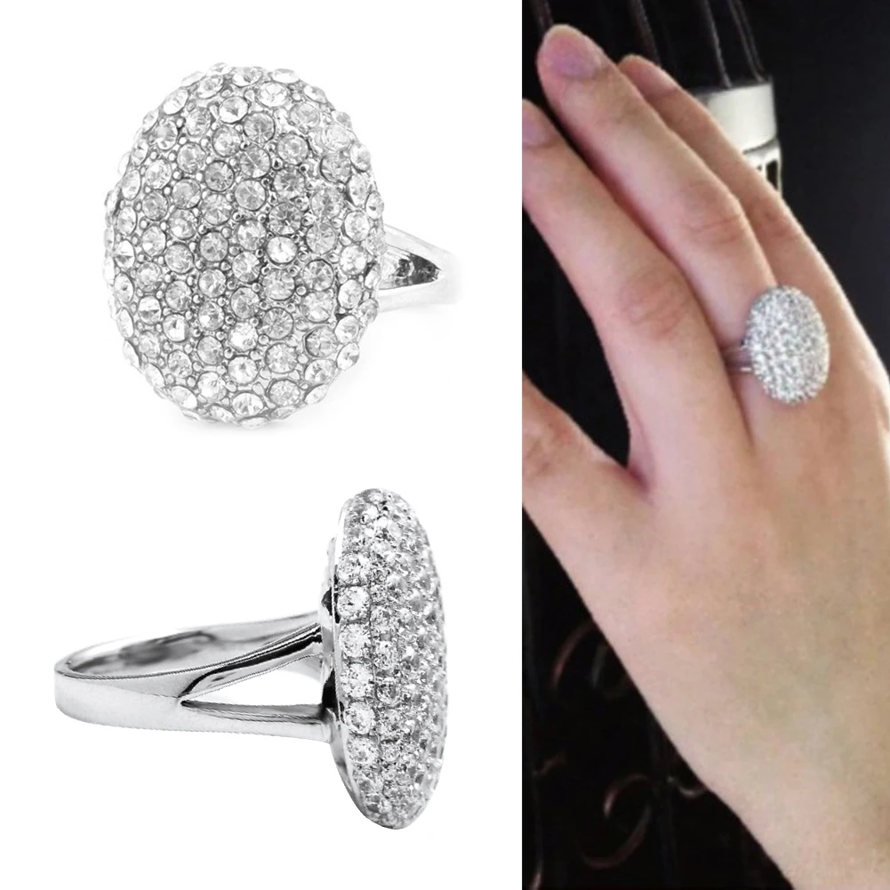 

Valentine's Day Big Exquisite Gift Popular Fashion Shiny Engagement Rings Cutting Crystal Silver Plated Ring Jewelry for Women