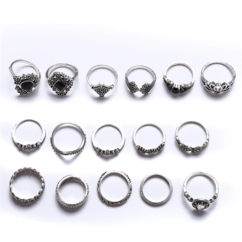 15 шт. женские модные кольца с камнями Anel Aneis Bague Femme серебряные миди ювелирные