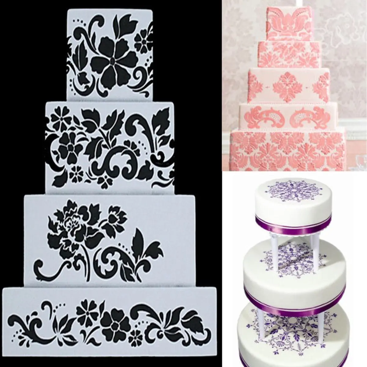 

4Pcs DIY Reusable Cake Baking Stencils Cookie Sugar Crafts Side Wedding Decor Home Bakery Cake Decor Tools Accessories Bakeware