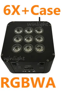 

( 6 pcs / lot ) + Rechargeable Flycase Remote Control+ Battery + Wireless Control 9*15W RGBWA 5 in 1 LED Flat Par Light
