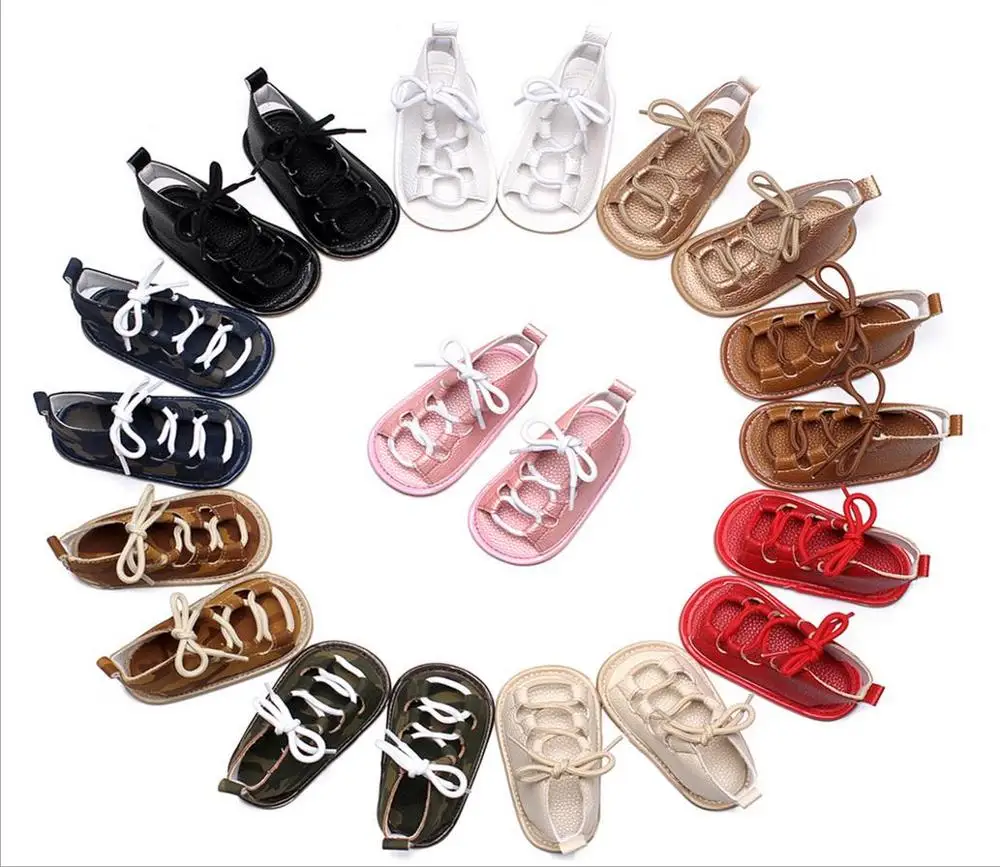 

10 Colors Baby Kids Bandage Sandals Summer Newborn Boys Girls first walkers Handmade Soft PU Baby Moccasin Prewalkers 0-24M