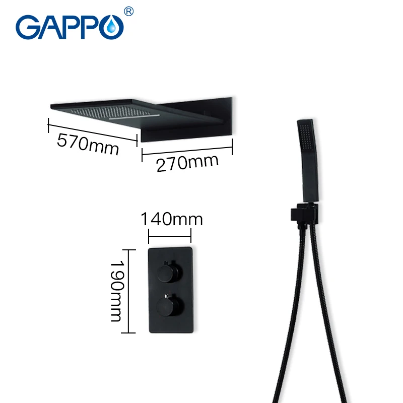 GAPPO Shower faucets black Thermostatic faucet waterfall bathroom mixer rainfall bath set shower faucet 3 function shower mixer