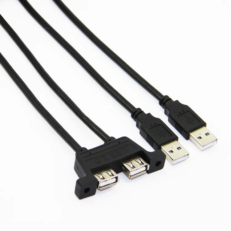 Bochara двойной USB 2,0 папа-двойной USB 2,0 Женский USB 2,0 кабель-удлинитель с винтовым креплением на панель папа-мама 30 см 50 см