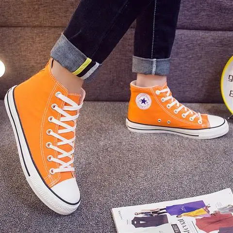 Высокие кроссовки для женщин; парусиновая обувь; сезон осень; Вулканизированная обувь; большие размеры 4,5-11; классическая женская обувь; женские кроссовки; - Цвет: Orange