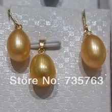 Xiuli 00276 благородный набор южного моря золотая жемчужина болтаются серьги кулон 14 KGPG