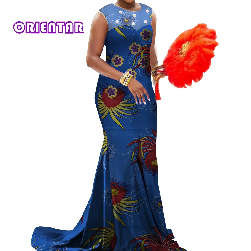 Африканский принт платья для женщин Базен Riche аппликация длинное платье свадебное платье традиционная африканская одежда WY4010