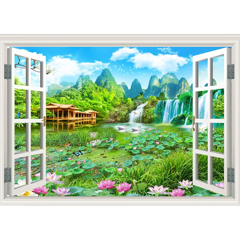 

5D DIY Full Square Drill Diamond Painting lotus waterfall swan Scenery Outside Window Cross Stitch 3d Daimond embroidery Mosaic