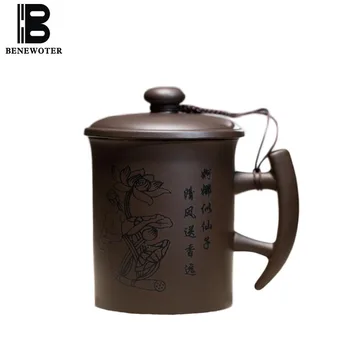 

Chinese Style Yixing Natural Raw Ore Purple Clay Mug with Lid Kit Art Pattern Master Oolong Tea Puer Cup for Home Drinkware Gift