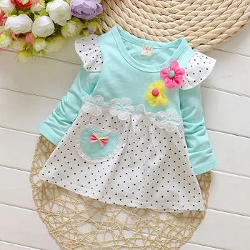 

DIIMUU Kids Girls Fashion Clothing Long Sleeve Girl Spring Dresses Cute Flowers Children Dress Suit 1-3Years