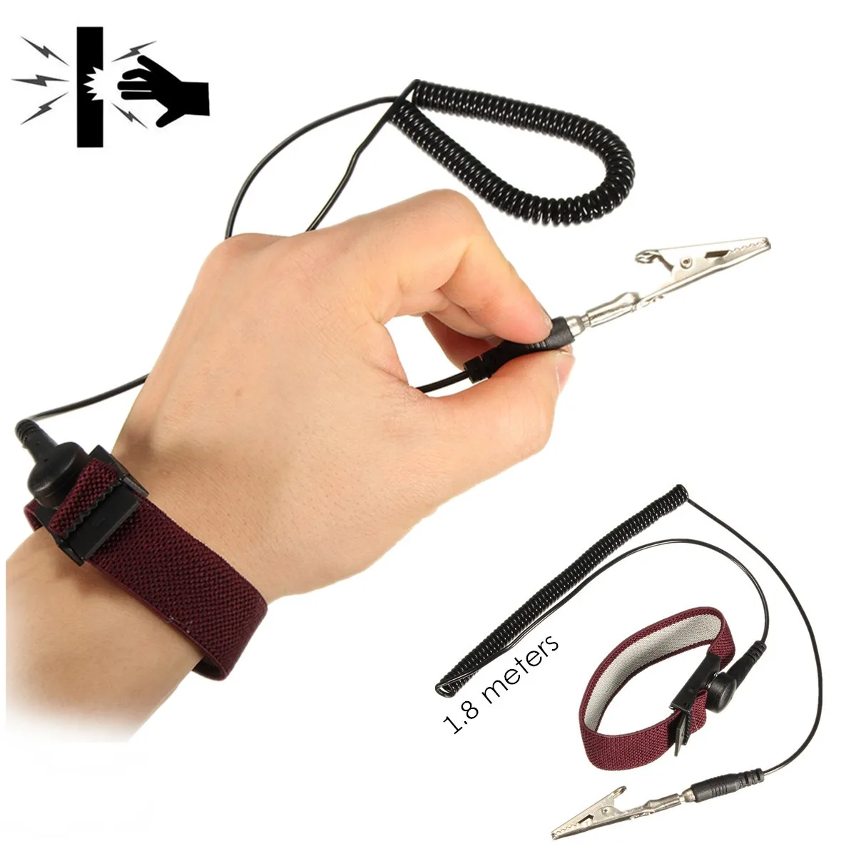 

Black Adjustable Anti Static Bracelet Electrostatic ESD Discharge Cable Reusable Wrist Band Strap Hand With Grounding Wire