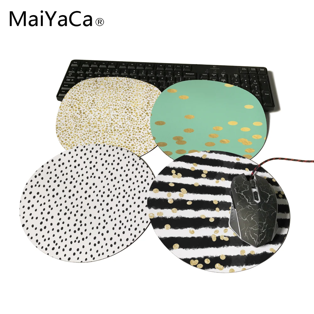 MaiYaCa современный черный акварельный полосатый шикарный золотой конфетти печатает коврик для мыши маленький размер круглый игровой Нескользящий Резиновый Коврик
