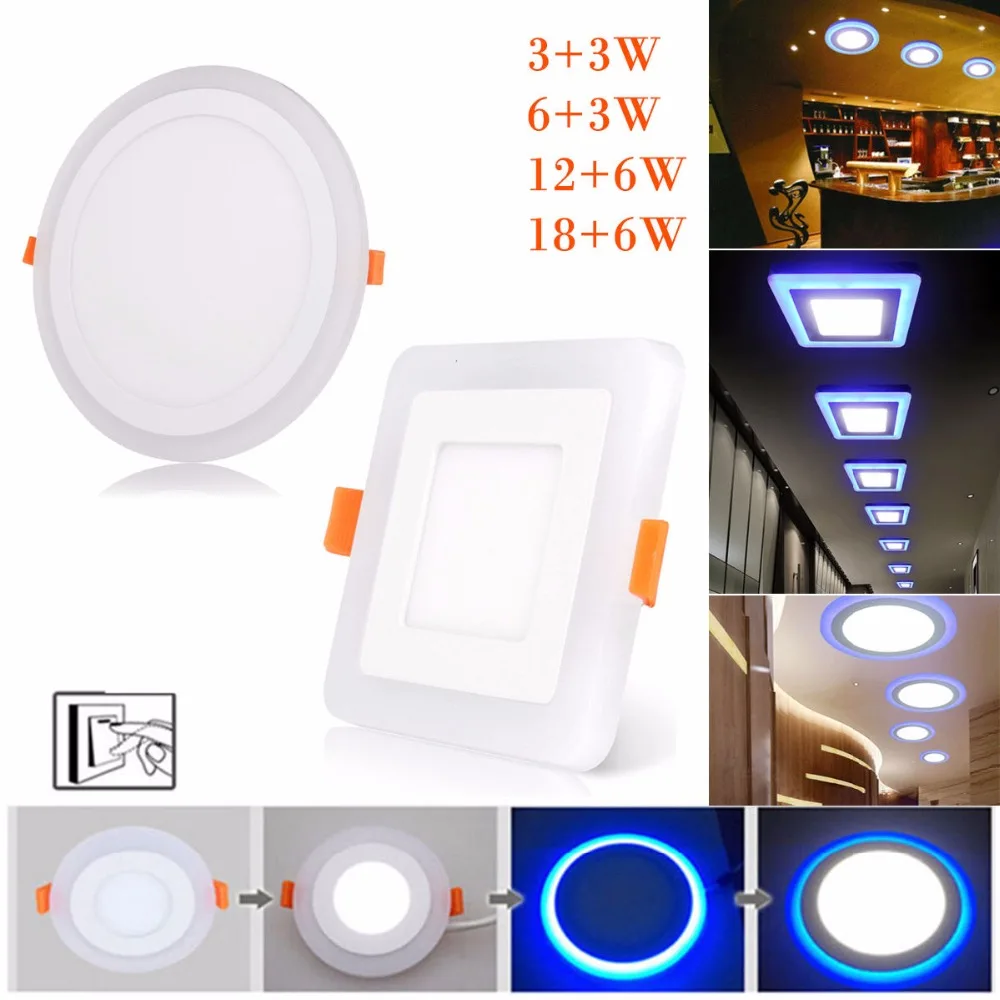 Dual Color White LED Panel Light 6W 9W 18W 24W LEDSMD3528 Panel Light AC85-265V Recessed Ceiling Light Palenl Lights