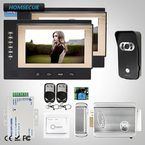 

HOMSECUR 7" Wired Hands-free Video&Audio Home Intercom+Outdoor Monitoring 1C2M: TC021-B Camera (Black)+TM701R-B Monitor (Black)