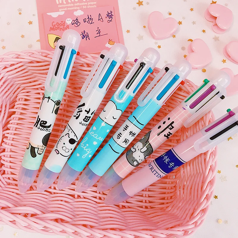 

1 Pcs Press 6 Color Ballpoint Pen Cartoon Cat Writing Tool Drawing BallPen Stationery Kawaii School Supplies Office Supply