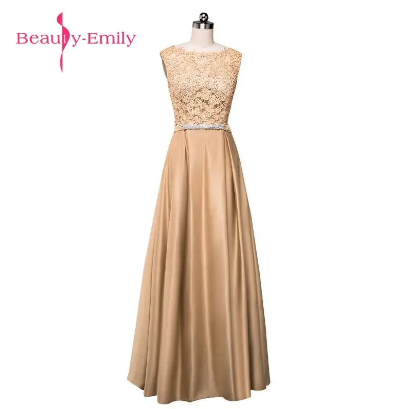 Beauty-Emily vestido de noche ТРАПЕЦИЕВИДНОЕ ПЛАТЬЕ для матери невесты платье для свадьбы выпускного платья на молнии с бантом для торжественных случаев - Цвет: gold