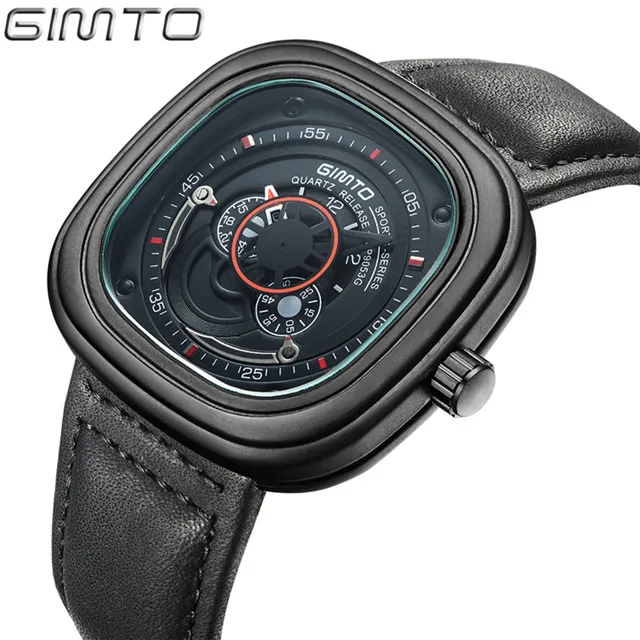 

GIMTO Top Brand Luxury Quartz Watch Men Casual Fashion Big Dial Sports Wristwatch Leather Strap Male Clock Relogio Masculino