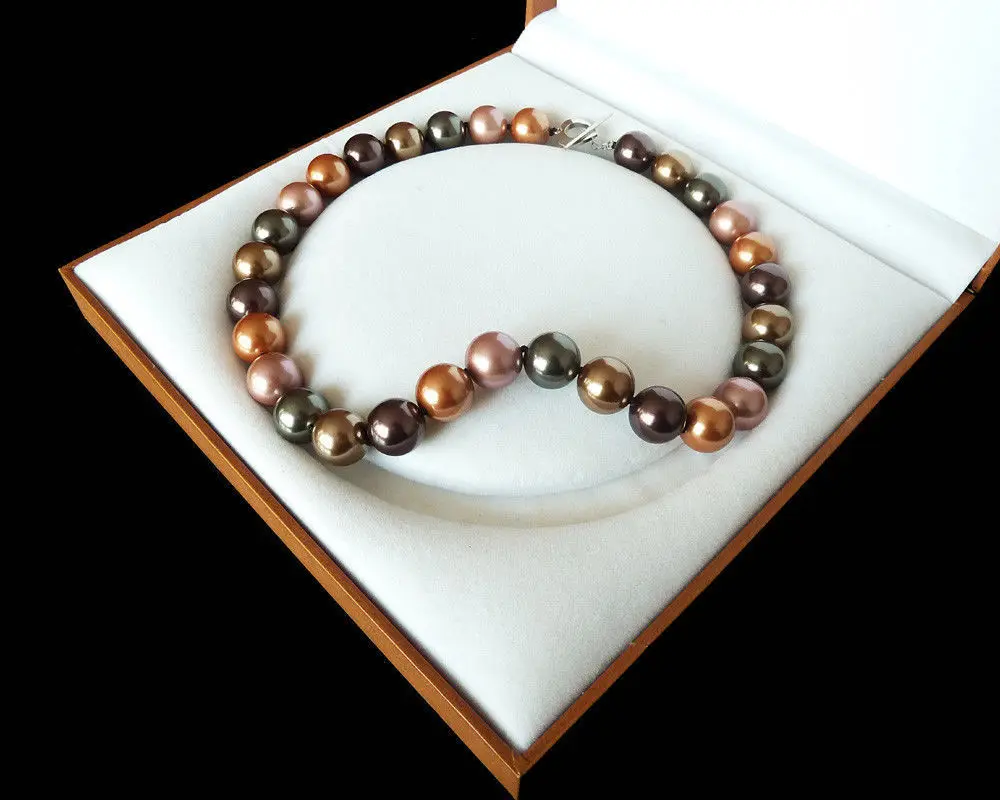 

fast latest popular AAA+ 14mm luxury fashion mix color south sea shell pearl necklace NEW
